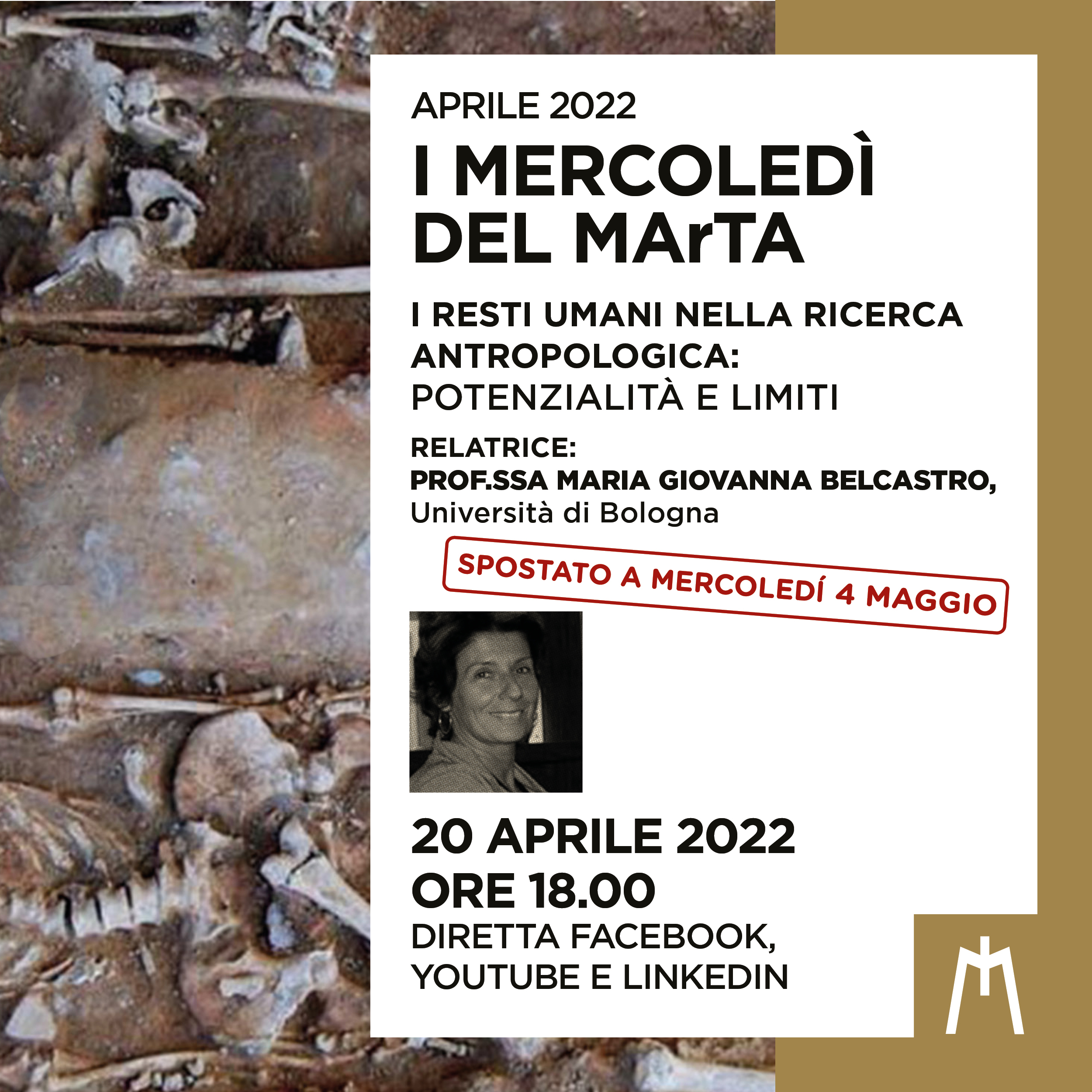 I resti umani nella ricerca antropologica: potenzialità e limiti. Il 4 maggio alle ore 18.00 l’appuntamento con i “Mercoledì del MArTA” del Museo Archeologico Nazionale di Taranto